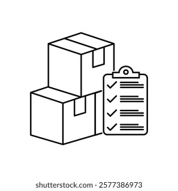 Logistics checklist with packages and clipboard icon. Ideal for shipping, warehouse management, inventory tracking, courier planning, supply chain, and delivery organization.