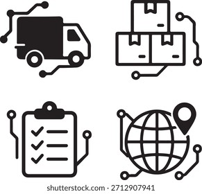 Vector de logística, símbolo de logística de entrega, tecnología negra mínima, contorno editable, trazo delgado digital, interfaz ui ux, icono de logística de envío