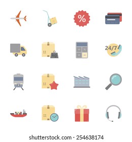 Logistics color flat icons set vector graphic design