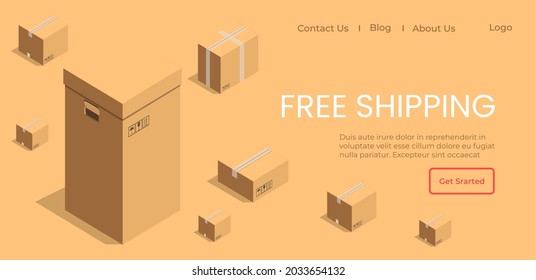 Logistics Company Helping To Deliver Orders In Time. Promotion From Shop To Get Free Shipping For Loyal Clients And Customers. Website Or Webpage Template, Landing Page Flat Vector Illustration