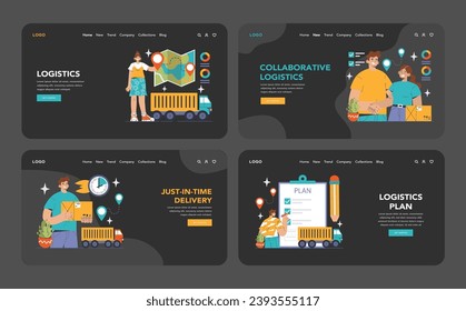 Logistics concept. A comprehensive visual guide to modern logistics, showcasing elements of supply chain management, inventory control, and efficient delivery systems. Flat vector illustration