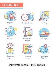 Logistics concept icons, thin line, flat design 