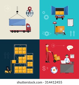 Logistics concept technology via supply chain warehouse and transportation management. Process of shipping and distribution channel. Warehouse logistics infographics concept. Supply chain management.