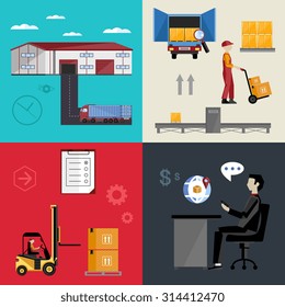 Logistics concept technology via supply chain warehouse and transportation management. Process of shipping and distribution channel. Warehouse logistics infographics concept. Supply chain management.