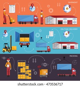 Logistics concept technology via supply chain warehouse and transportation management. Process of shipping and distribution channel. Warehouse logistics infographics concept. Supply chain management.