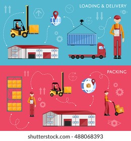 Logistics concept technology via supply chain warehouse and transportation management. Process of shipping and distribution channel. Warehouse logistics infographics concept. Supply chain management.