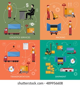 Logistics concept technology via supply chain warehouse and transportation management. Process of shipping and distribution channel. Warehouse logistics infographics concept. Supply chain management.
