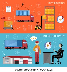 Logistics concept technology via supply chain warehouse and transportation management. Process of shipping and distribution channel. Warehouse logistics infographics concept. Supply chain management.