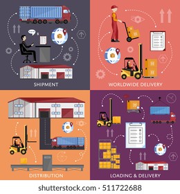 Logistics concept technology via supply chain warehouse and transportation management. Process of shipping and distribution channel. Warehouse logistics infographics concept. Supply chain management.
