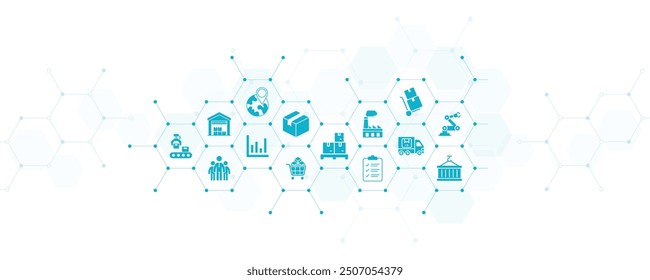 Concepto logístico: transporte, manipulación, distribución, almacenamiento, Ilustración vectorial