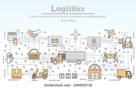 Logistics concept vector illustration. Modern line art flat style design element with distribution, delivery symbols for web banner and printed materials.