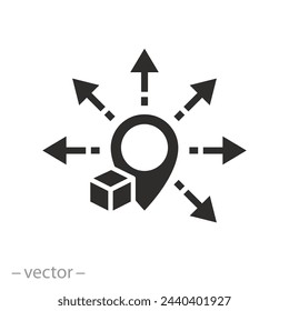 logistics control icon, delivery management, optimization or distribution supply, flat symbol on white background - vector illustration eps10