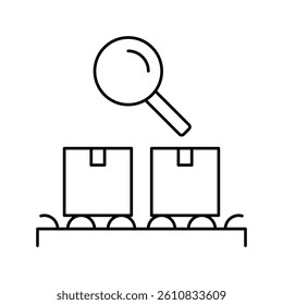 logistics conveyor and research boxes line icon vector. logistics conveyor and research boxes sign. isolated contour symbol black illustration