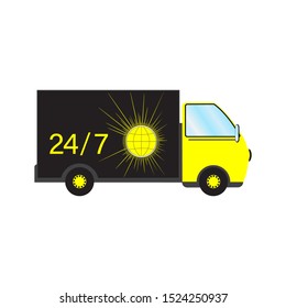  Logistics and Delivery 24-7 concept. Delivery home and office. City logistics. Delivery truck. Vector illustration