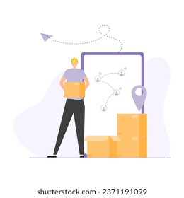 Logistics delivery according to plan to desired customer according to GPS.Vector delivery man is working.