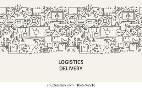 Logistics Delivery Banner Concept. Vector Illustration of Line Web Design.