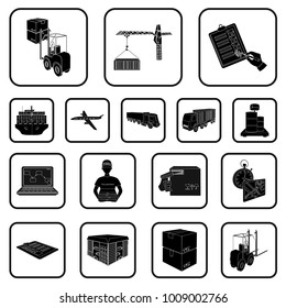 Logistics and delivery black icons in set collection for design. Transport and equipment isometric vector symbol stock web illustration.