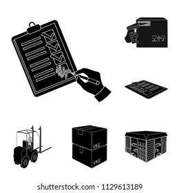 Logistics and delivery black icons in set collection for design. Transport and equipment isometric vector symbol stock web illustration.