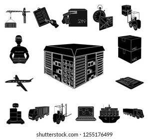 Logistics and delivery black icons in set collection for design. Transport and equipment isometric vector symbol stock web illustration.
