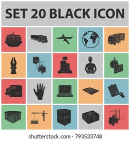 Logistics and delivery black icons in set collection for design. Transport and equipment isometric vector symbol stock web illustration.