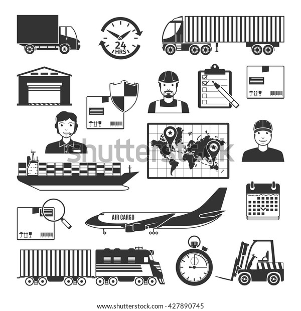 Logistics And Delivery Black Icons Set.\
Vector Illustration