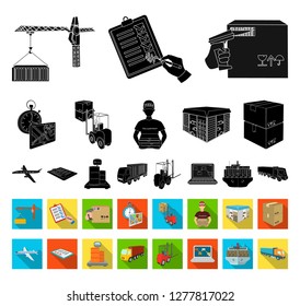 Logistics and delivery black,flat icons in set collection for design. Transport and equipment isometric vector symbol stock web illustration.