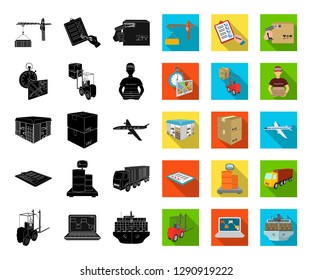 Logistics and delivery black,flat icons in set collection for design. Transport and equipment isometric vector symbol stock web illustration.