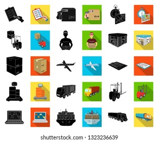 Logistics and delivery black,flat icons in set collection for design. Transport and equipment isometric vector symbol stock web illustration.