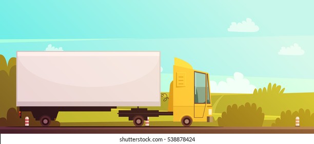 Logistics and delivery cartoon background with truck and road vector illustration