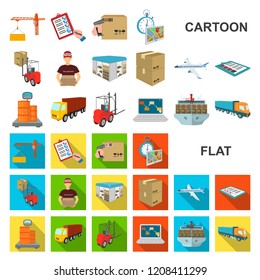 Logistics and delivery cartoon icons in set collection for design. Transport and equipment isometric vector symbol stock web illustration.