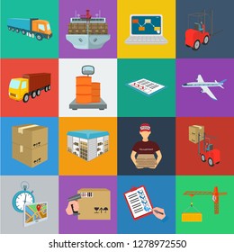 Logistics and delivery cartoon icons in set collection for design. Transport and equipment isometric vector symbol stock web illustration.