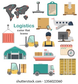 Logistics and delivery color flat icons set