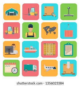 Logistics and delivery color flat icons set