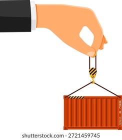 Logística y concepto de entrega Logística y concepto de entrega Mano con iconos planos de contenedores. Ilustración vectorial aislada