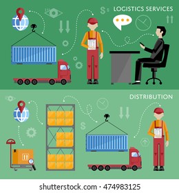 Logistics delivery concept via supply chain warehouse and transportation management. Delivery service with distribution channel. Warehouse logistics infographics concept. Supply chain management.
