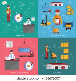 Logistics delivery concept via supply chain warehouse and transportation management. Delivery service with distribution channel. Warehouse logistics infographics concept. Supply chain management.