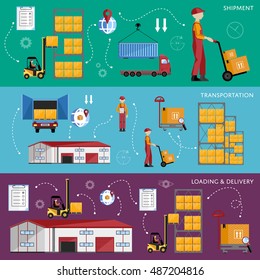 Logistics delivery concept via supply chain warehouse and transportation management. Delivery service with distribution channel. Warehouse logistics infographics concept. Supply chain management.