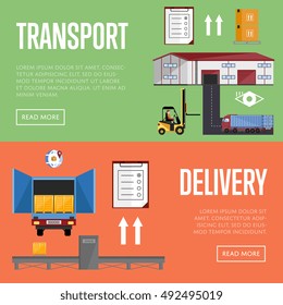 Logistics delivery concept via supply chain warehouse and transportation management. Delivery service with distribution channel. Warehouse logistics infographics concept. Supply chain management.