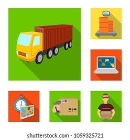 Logistics and delivery flat icons in set collection for design. Transport and equipment isometric vector symbol stock web illustration.