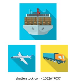 Logistics and delivery flat icons in set collection for design. Transport and equipment isometric vector symbol stock web illustration.