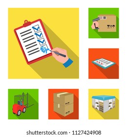 Logistics and delivery flat icons in set collection for design. Transport and equipment isometric vector symbol stock web illustration.