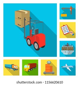 Logistics and delivery flat icons in set collection for design. Transport and equipment isometric vector symbol stock web illustration.