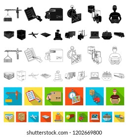 Logistics and delivery flat icons in set collection for design. Transport and equipment isometric vector symbol stock web illustration.