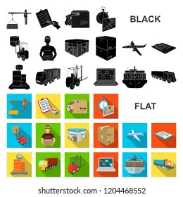 Logistics and delivery flat icons in set collection for design. Transport and equipment isometric vector symbol stock web illustration.