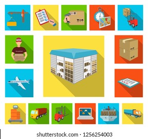 Logistics and delivery flat icons in set collection for design. Transport and equipment isometric vector symbol stock web illustration.