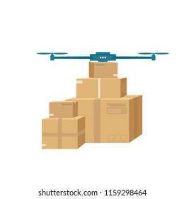 Logistics and delivery icon service of helicopter with package  isolated on white background. Postal service creative drone design. Vector flat illustration.