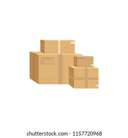 Logistics and delivery icon service isolated on white background:  packages, box, parcel.  Postal service creative design. Vector flat illustration.