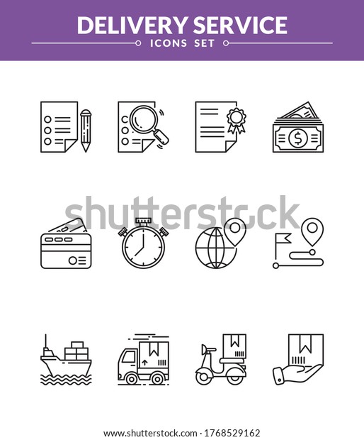 Logistics and\
delivery icon set, New and trendy linear pictogram pack. modern\
vector icon concept for web\
graphics