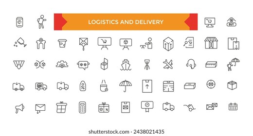 Logistics and Delivery icon set. Shipping Related Vector Line Icons. Contains such Icons as Courier, Package Protection. Outline symbol collection.