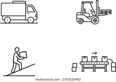 Logistics and Delivery Icon Set Warehouse Shipping Forklift Minimalist Line Art Vector

